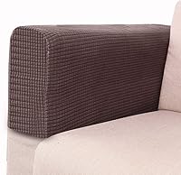 Vista 2 de Funda elástica para reposabrazos de sofá, 2 piezas, para oficina en casa y cómoda toalla de sofá, color café oscuro, material agradable a la piel