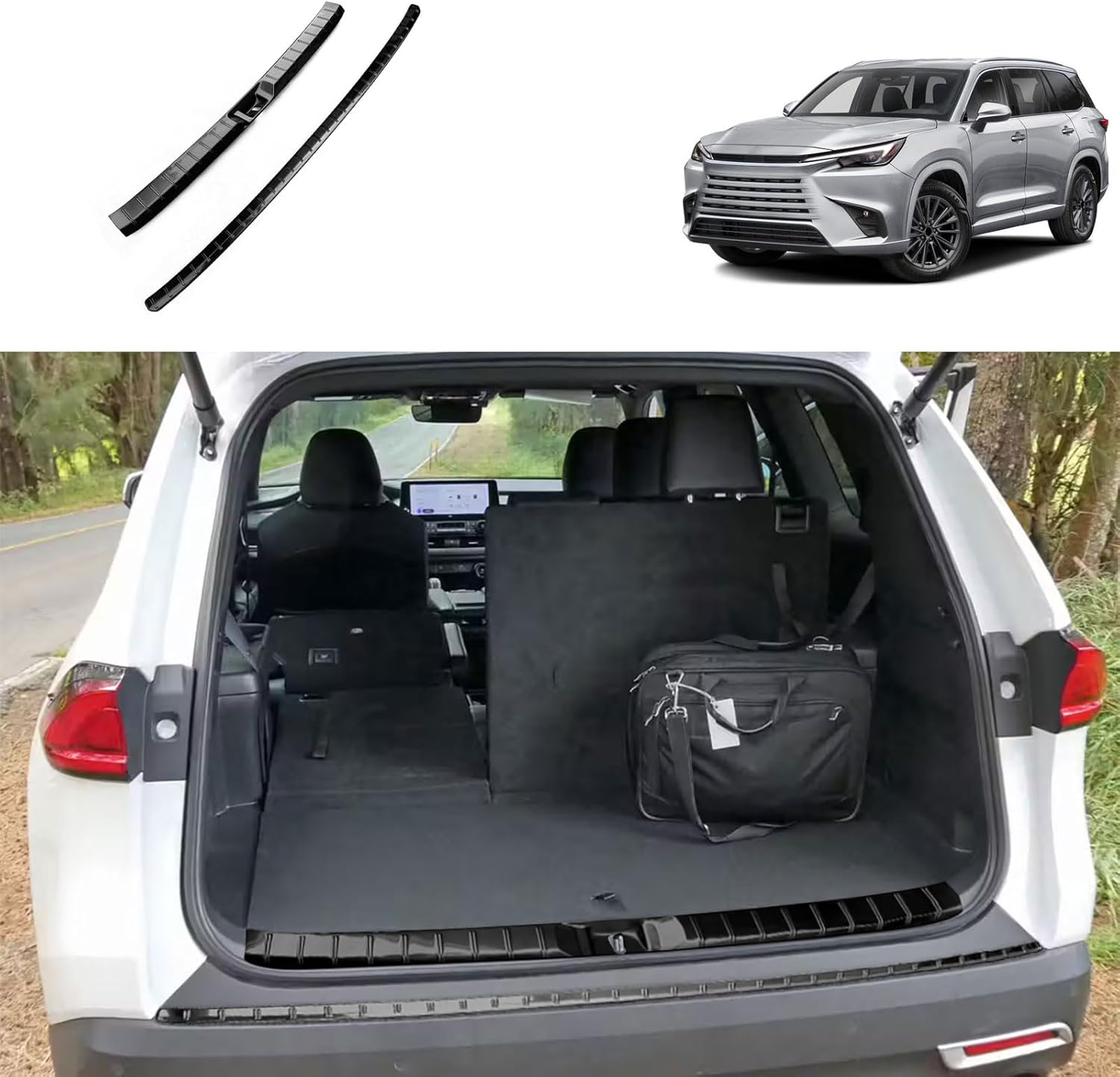Car Accessories Compatible with Lexus TX 350 TX350 2024 2025 2026 Inner and Outer Rear Bumper Sill Plate Guard Cover Door Tailgate Trunk Lid Trim Stainless Steel 2PC(Silver)