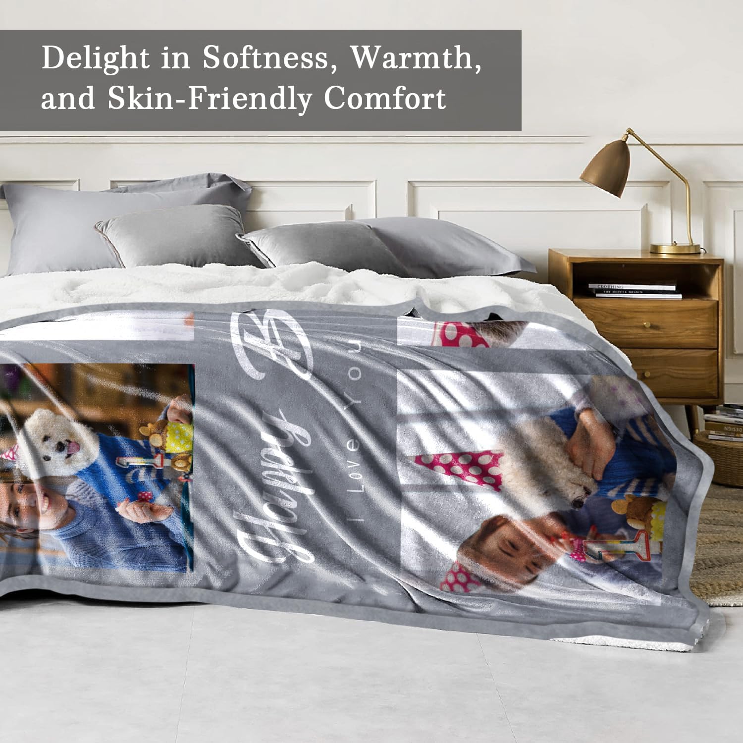 MeMoShe Custom Sherpa Photo Blanket Birthday Gifts for Boyfriend Girlfriend 50"×60" Personalized Picture Blanket Customized Valentine's Day Gifts for Women Men Couples - Image 4