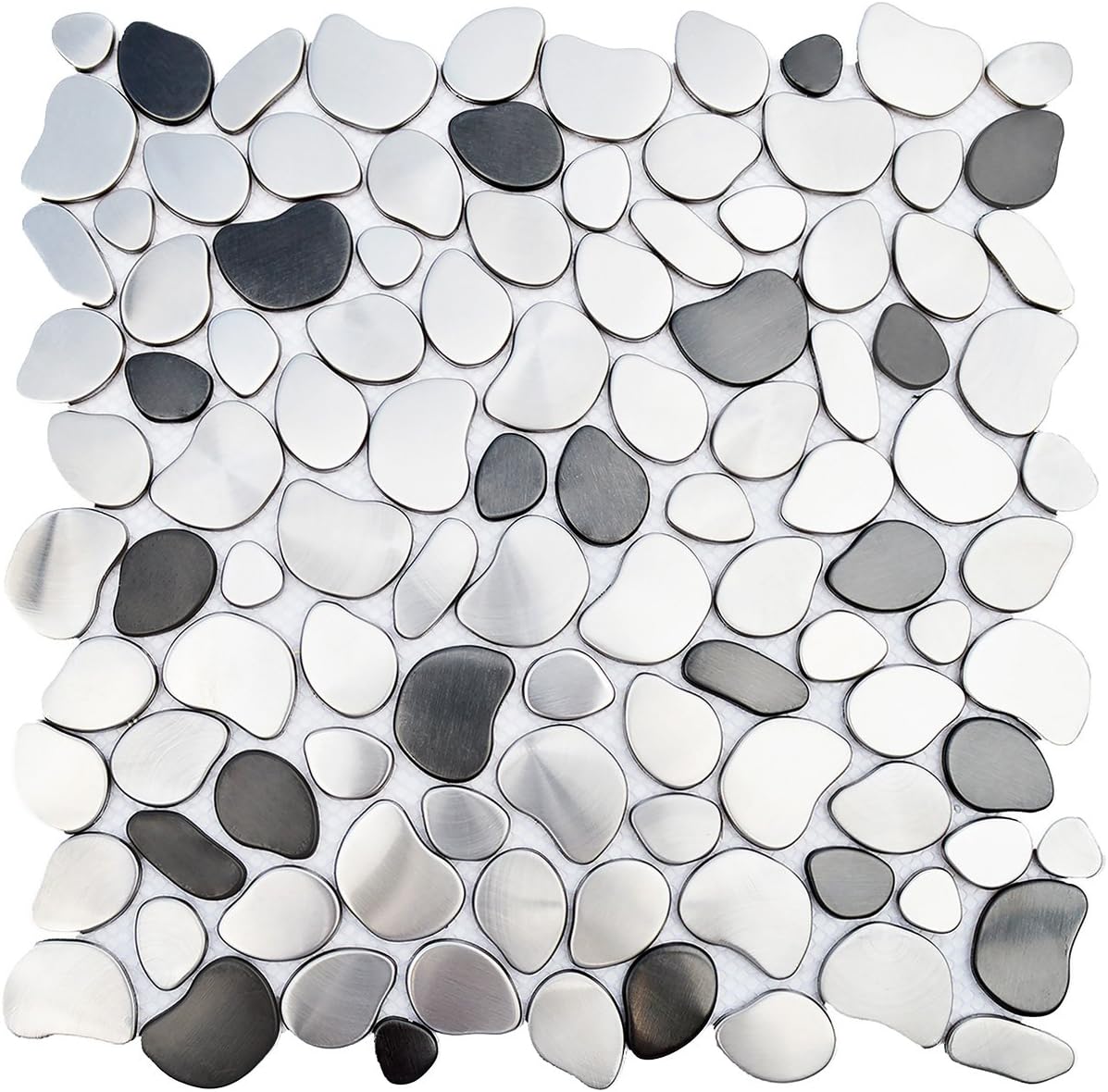Silver/Black River Rock Pattern Mosaic Stainless Steel Metal Tile for Kitchen Backsplash/Bathroom Wall/Home Decor/Fireplace Surround