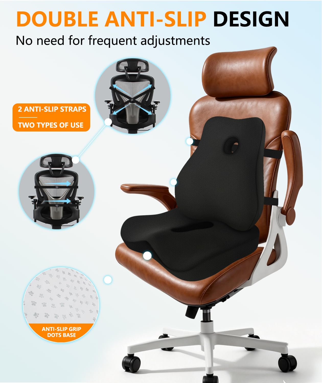 Juego de cojín de asiento y almohada de apoyo lumbar para silla de oficina, almohada ergonómica para aliviar el dolor de ciática, almohada de apoyo de espalda de espuma viscoelástica y cojín