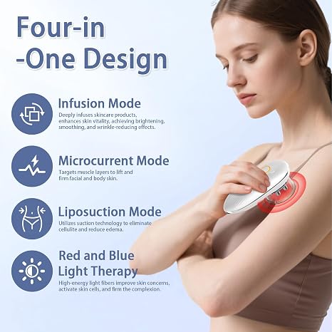 4-in-1 Cupping Massager Modelling and Tightening Massager Cupping Device EMS Microcurrent and LED Light Heat Lipedema for Abdomen Legs Butt and Fascia Lymphatic Drainage