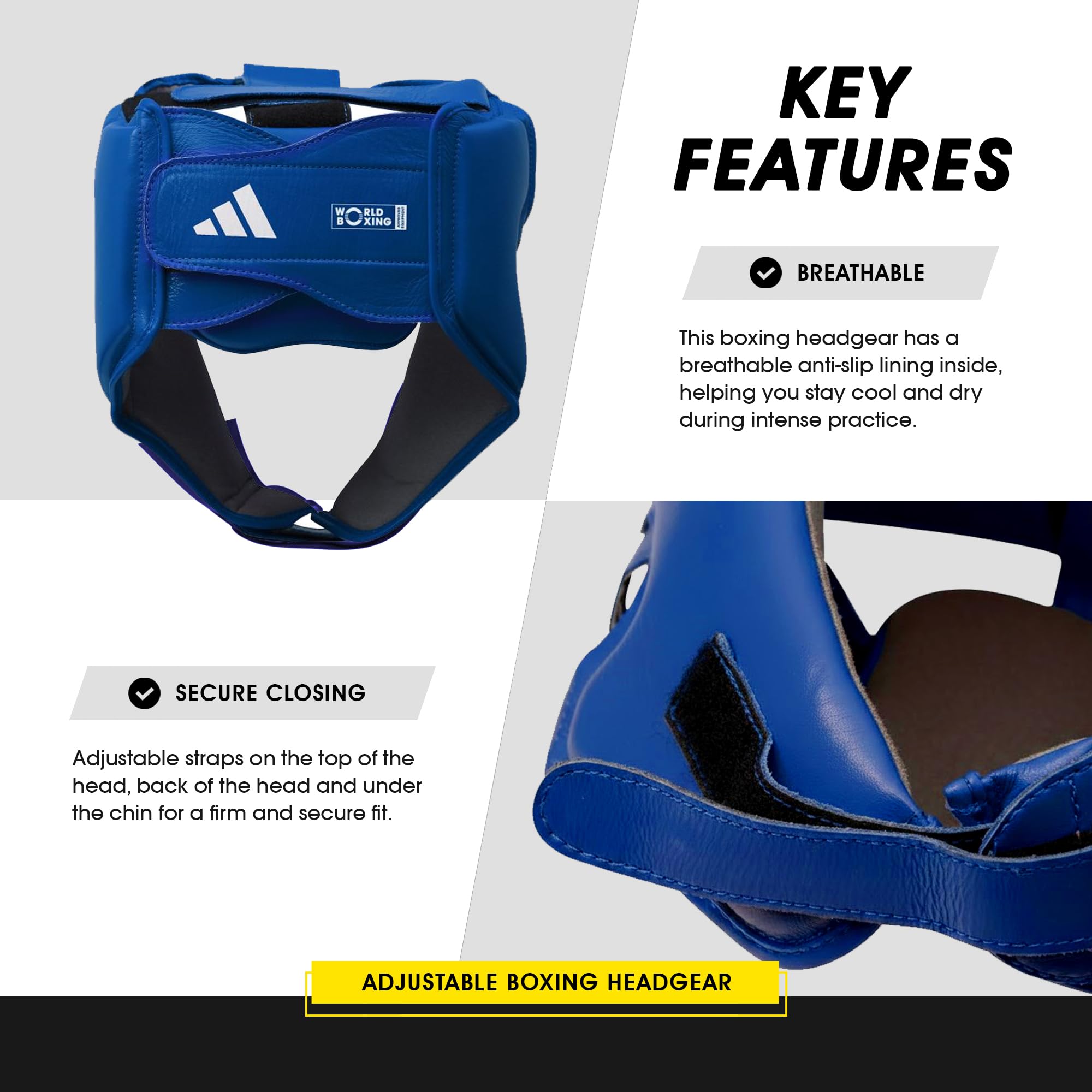 adidas World Boxing lizenzierter Kopfschutz - Verstellbarer rutschfester Stirn- & Ohrenschutz, Kopfschutz für Boxen, Training, Sparring