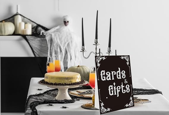 Black Gothic Wedding Sign, Halloween Black Table Sign (Cards and Gifts)