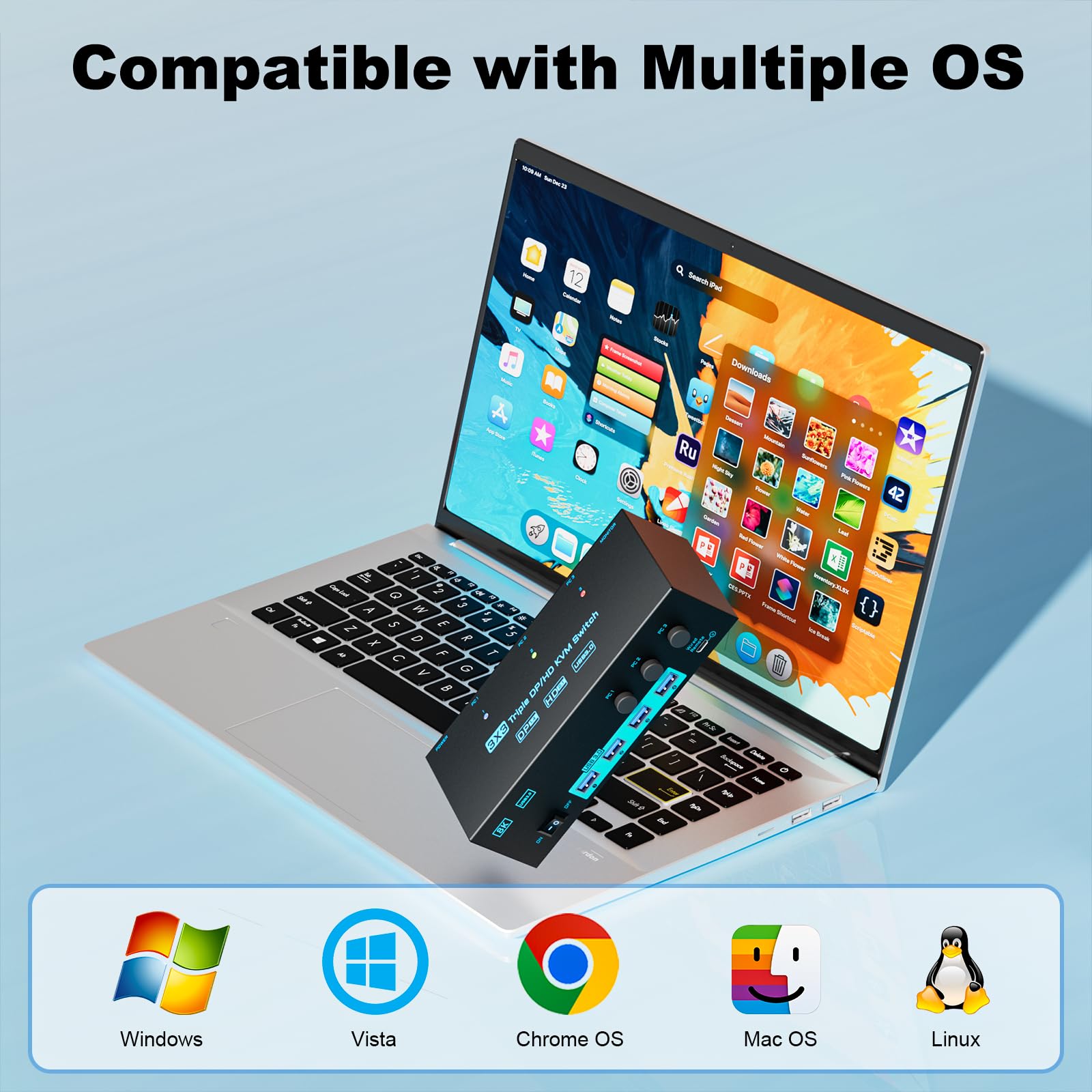 8K/4K KVM Switch 3 PC 3 Monitore Triple Monitor 3 Port 2 Displayport 1.4 and HDMI 2.1 USB 3.0 KVM Switches, DP 1.4 Supports 8K@30Hz/4K@144Hz, HDMI Supports 8K@60Hz /4K@120Hz with Wired Remote