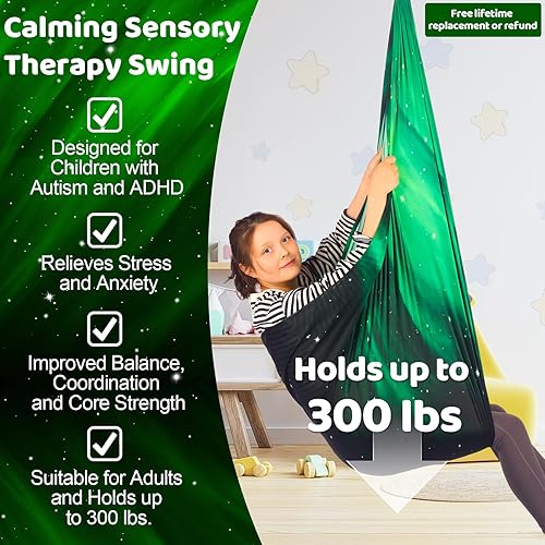 Miniatura 2 de Columpio sensorial para niños, terapia interior y exterior, hamaca para acurrucarse, con capacidad para hasta 300 libras, con kit de colgador de