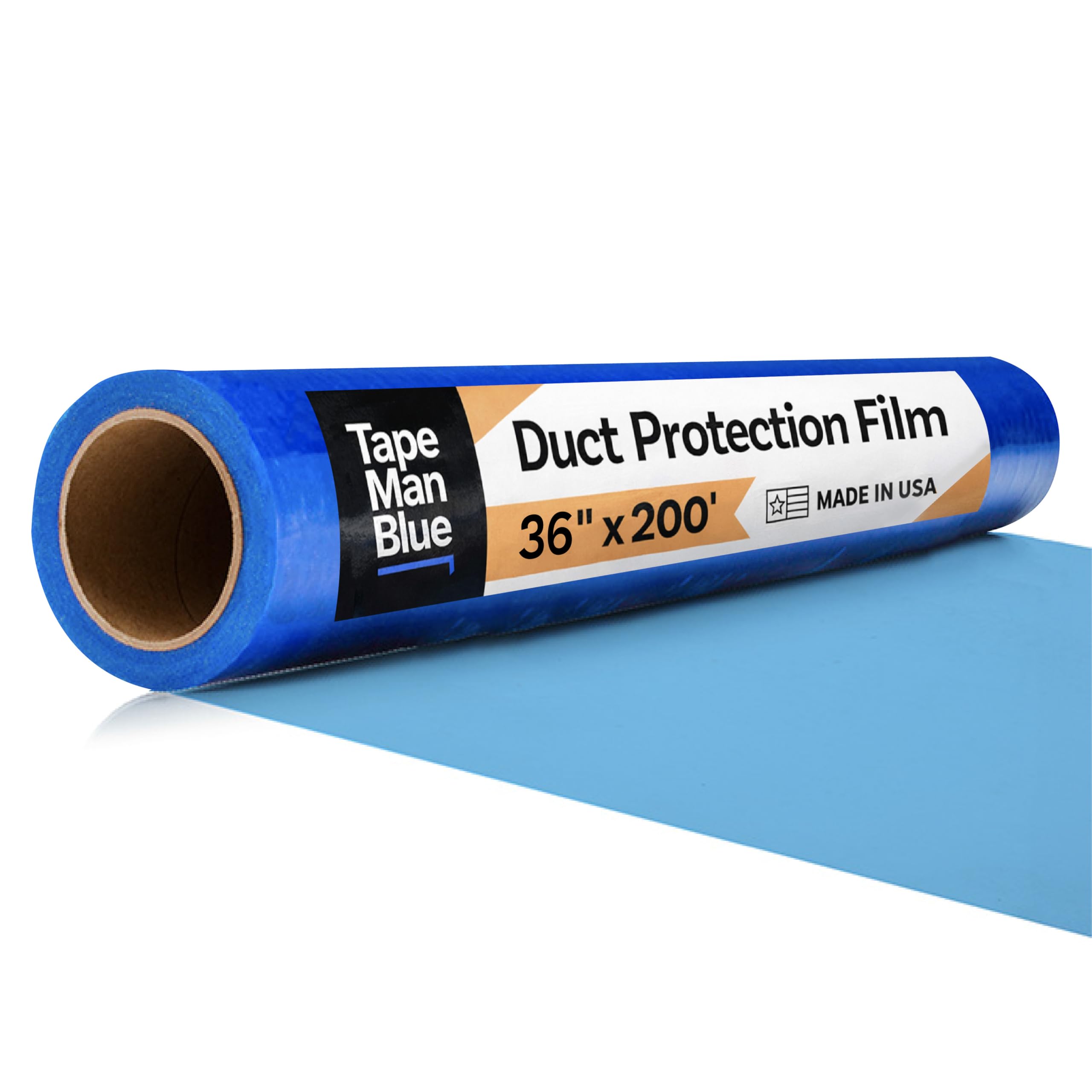 Duct Protection Film, 36 inch x 200 feet, Made in USA, Temporary Protective Film for HVAC Ductwork, Blue Self Adhesive Duct Wrap with Clean Removal