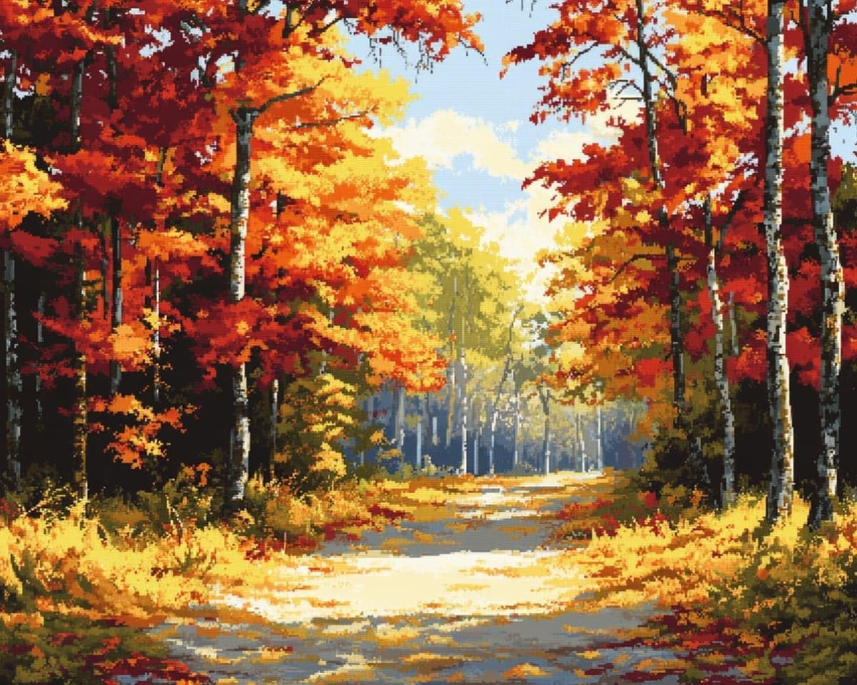 AxiangziK Counted Cross Stitch Kits 12x16 inchAutumn Forest Landscape pre-Printed Fabric Cross Stitch Set DIY Art Embroidery Kits Needlework Crafts