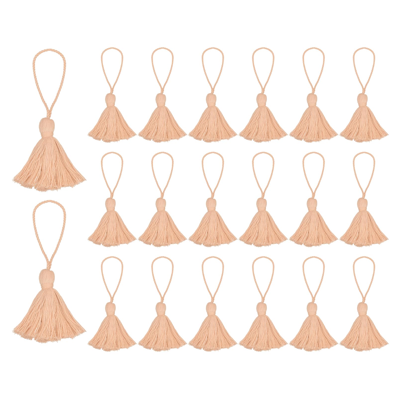 QUARKZMAN 20 Pièces Marque-Pages avec Pompons de 4,3 Pouces, Boucle Suspendue, Petits Pompons Doux pour Loisirs Créatifs, Fabrication de Bijoux, Diplômes Faits Main, Couleur Pêche