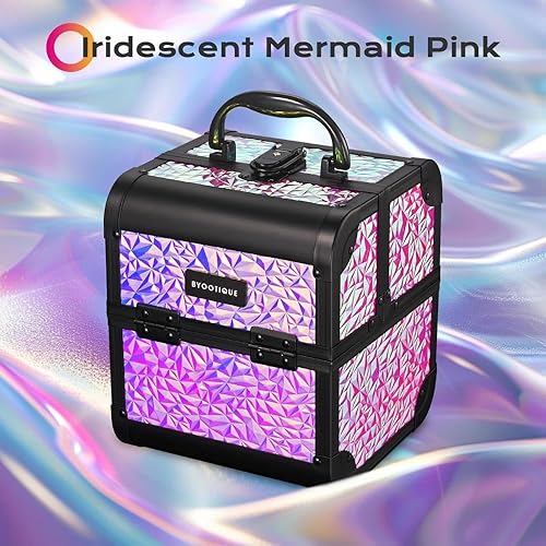 Vista 31 de BYOOTIQUE Estación de escritorio de mesa de manicura portátil para organizador de tecnología de uñas, estuche de maquillaje rodante con ruedas, 4