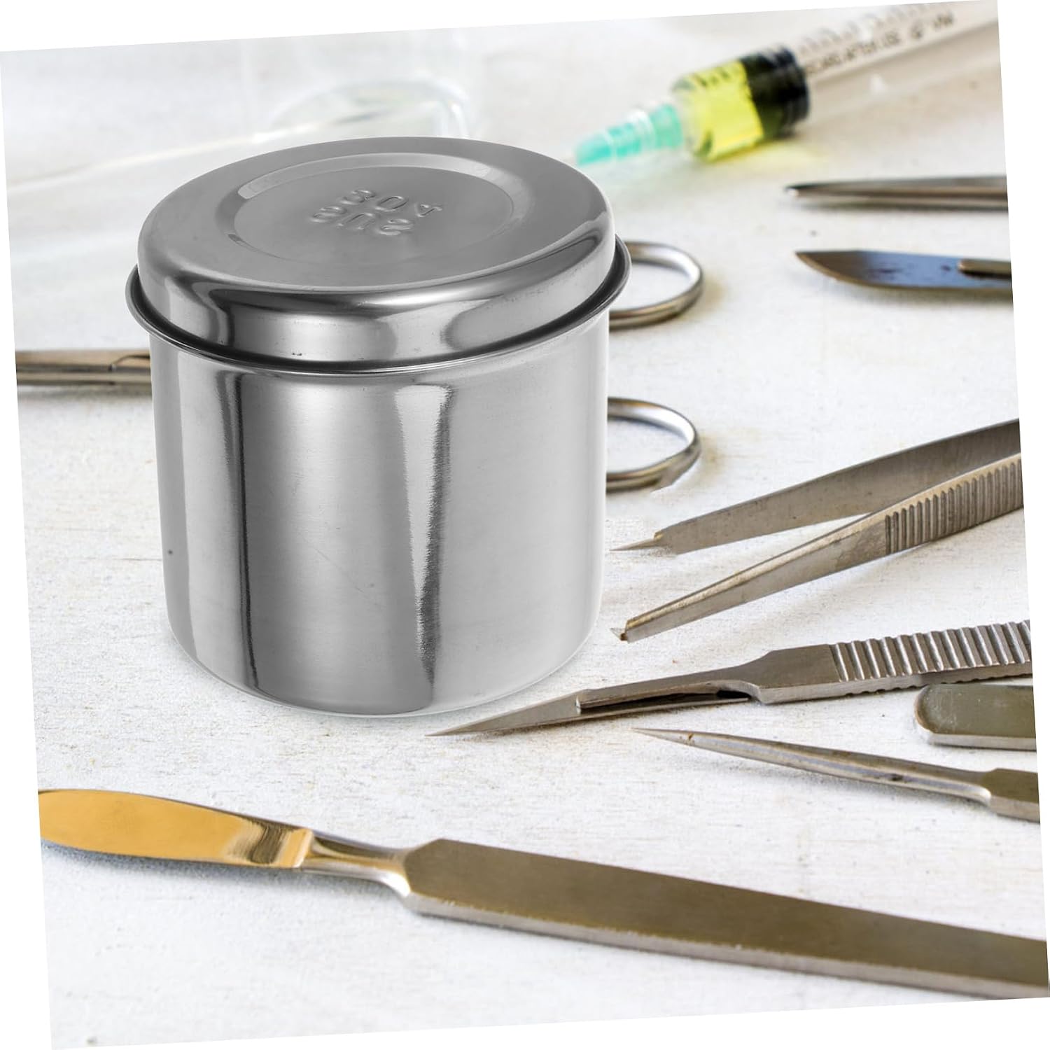 SOLUSTRE Container Stainless Steel Unguent Jar Cotton Balls Storage Canister Lid