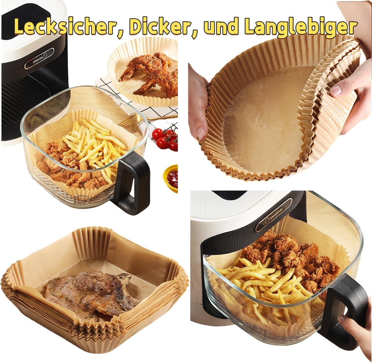 Large Baking Paper for Hot Air Fryer, Parchment Paper, Airfryer Liners, Disposable Paper for Oven and Air Fryers 4.2-8 L, 20-27 cm, Pack of 100 Square Rectangle (Round 23-27 cm)