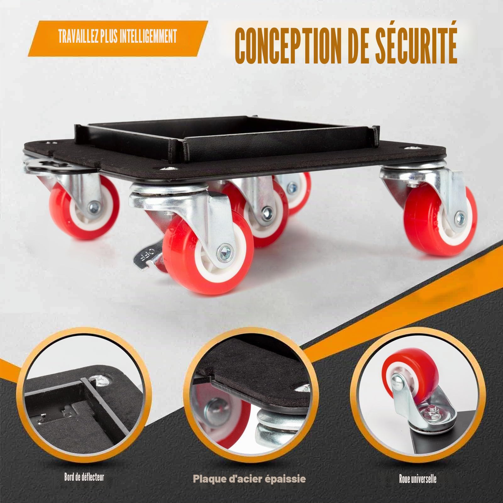 roulettes pour Meubles Lourds, Capacité de 1300 kg, Roulette Charge Lourde pour Déménagement de Meubles, 5 roulettes Pivotantes avec Kit Demenagement Latérale Amovible (Rouge)