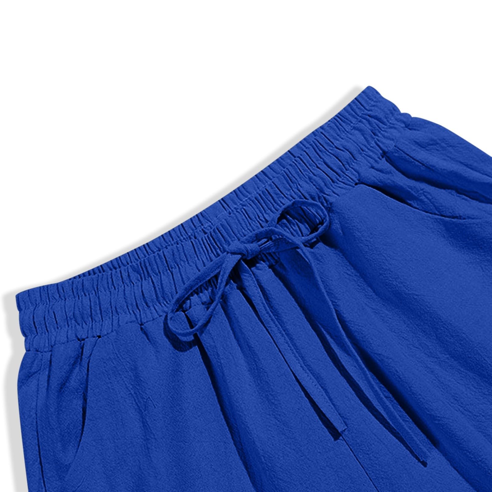 Pantalones de lino para mujer pierna recta cordón elástico casuales con bolsillos verano negros