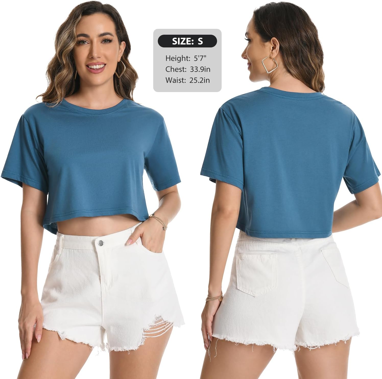 Femdouce 4 Pack Women's Workout Crop T Shirts Cotton Round Neck Short Sleeve Tops Trendy Casual Athletic Running Tees - Image 2