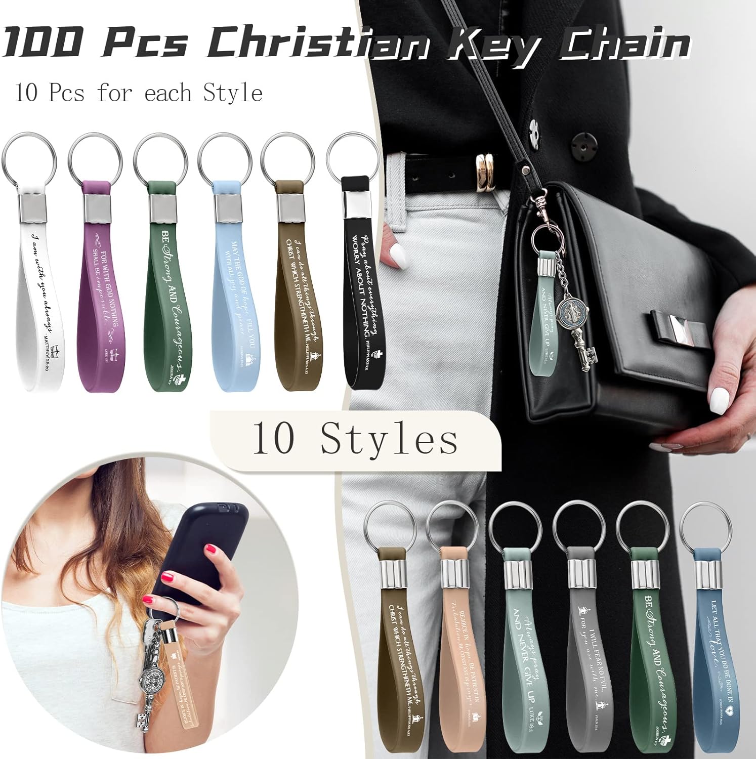 100 Pcs Christian Bible Verse Keychain Bulk Religious Inspirational Keyring Easter Gift for Women Coworker - Image 2