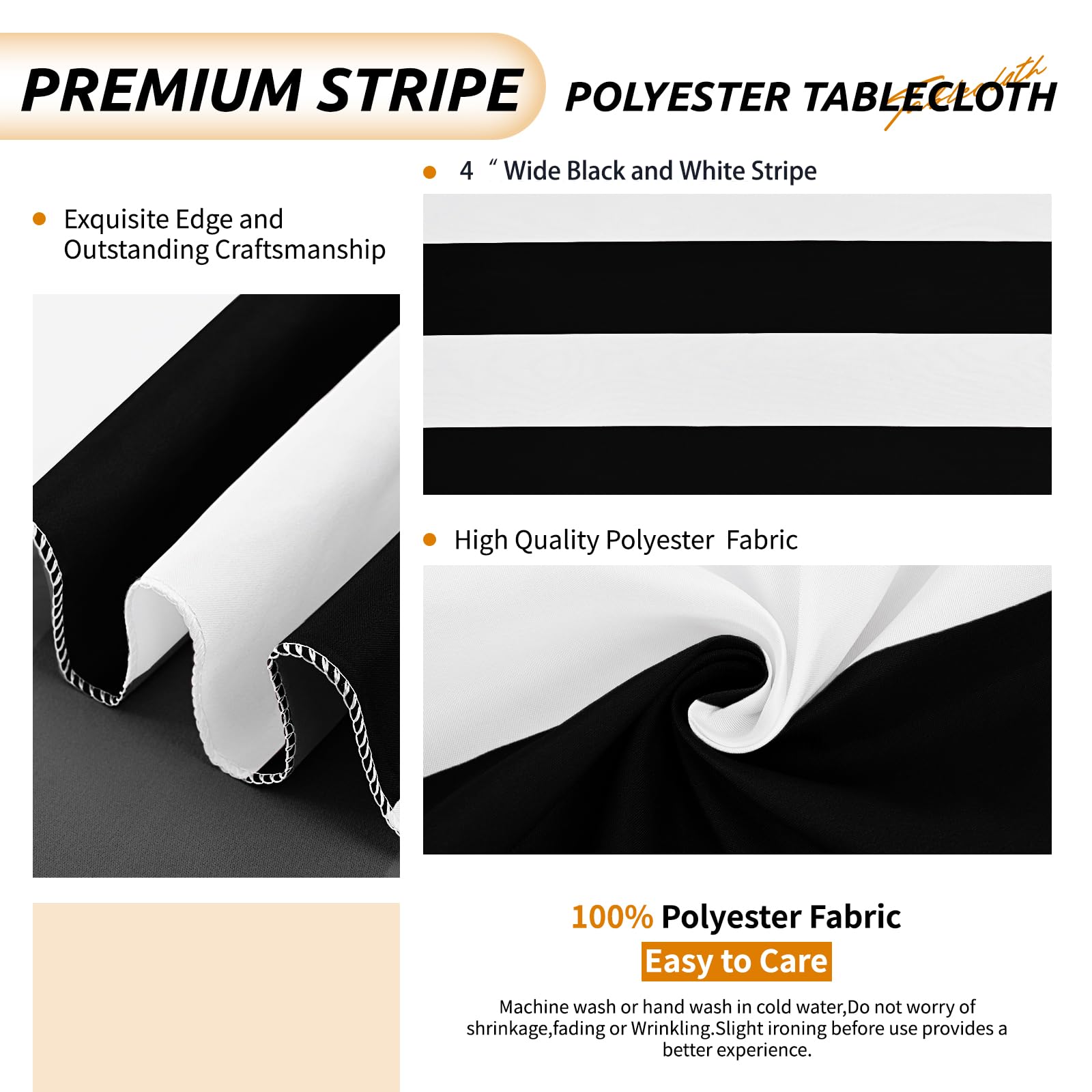 Paquete de 2 manteles rectangulares a rayas blancas y negras de 54 x 108 pulgadas, tela de poliéster, lavable, para mesa de té de la tarde, fiesta de cumpleaños, picnic, barbacoa, reuniones,