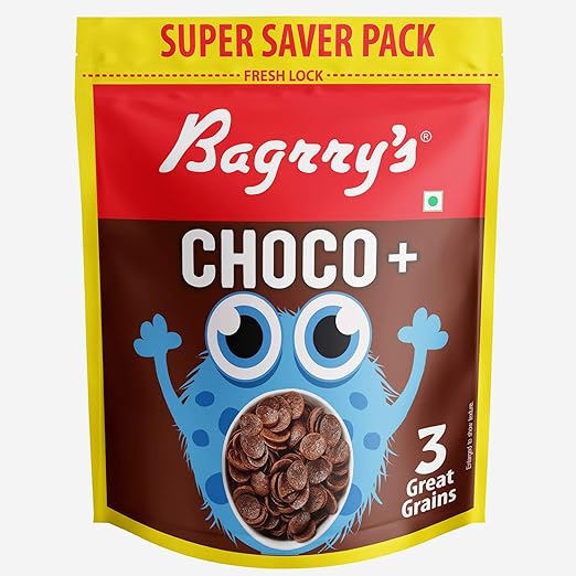 Bagrry's Choco+ with 3 Great Grains(Oats+Whole Wheat+Rice), Kids Cereal 1.2kg Pouch| No Maida | Yummy Breakfast Cereal
