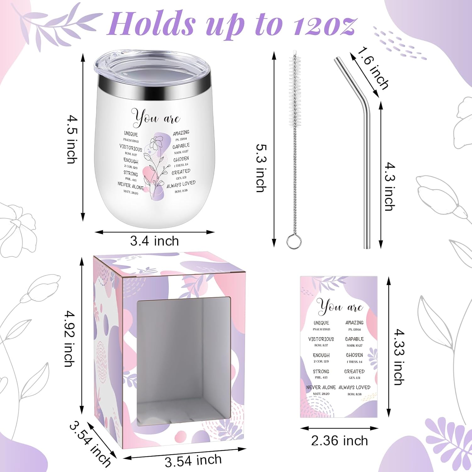 Hoolerry 6 Pcs Christian Tumblers for Women 12 oz Stainless Steel Insulated Tumbler with Lid and Straw Inspirational Christian Church Gifts Religious Gifts for Back to School Teacher Gift(Purple,Boho) - Image 2