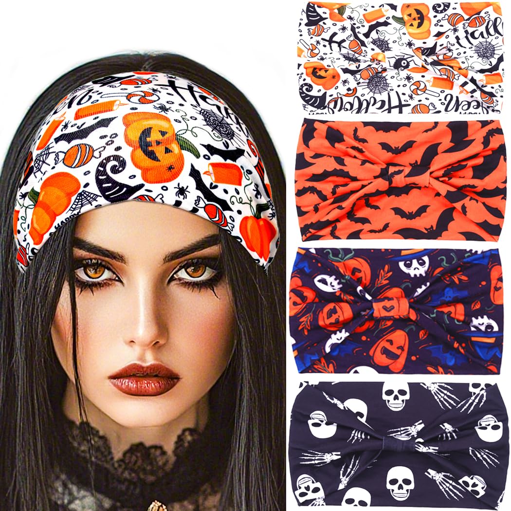 Urieo Halloween Headband Skull Hair Bands Wide Gothic Costume Hair Accessories for Women