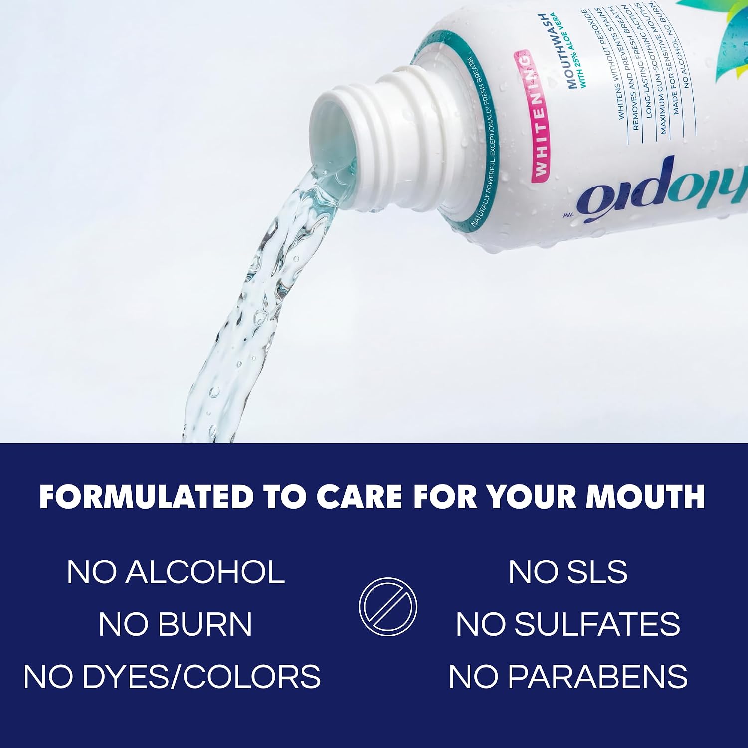 Whitening Mouthwash – Alcohol-Free Oral Rinse with Aloe Vera, Gentle for Sensitive Mouths, Fresh Mint Flavor, Long-Lasting Breath Freshness, No Burn