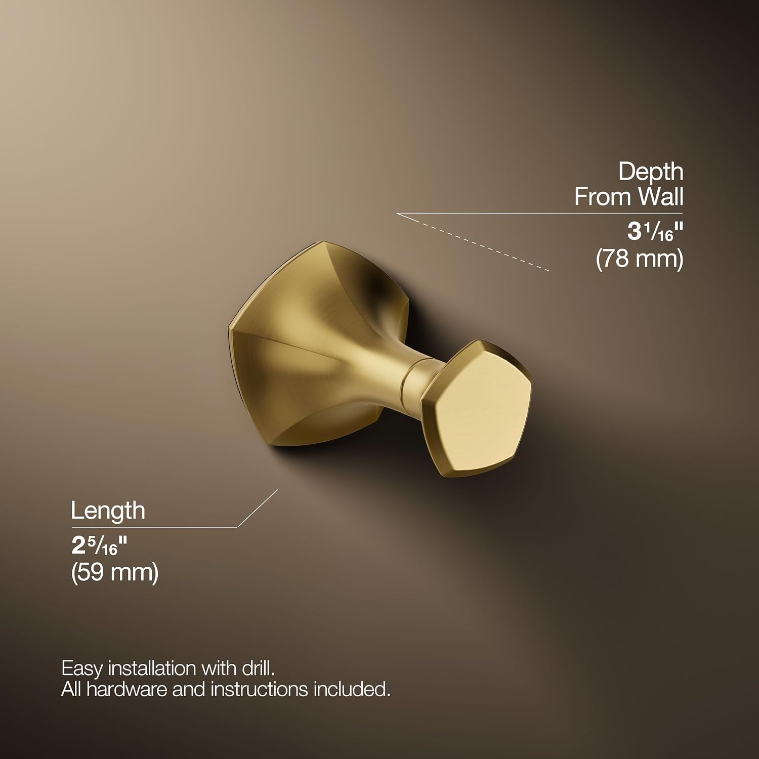 Kohler 27069-2MB Occasion® Robe Hook, Vibrant Brushed Moderne Brass