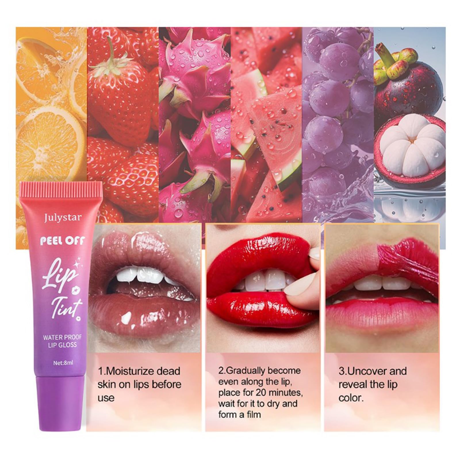 Hinourisha Peel Off Lip Stain Lip Tint 6 Colors, Fruity lip stain peel off, Tattoo Magic Color Lip Gloss Sets, Lip Oil for Women Colorful Glossy Lipstick Waterproof Long Lasting Make up Gift Set