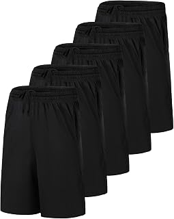 5 Pack Men's Mesh Shorts 9" Long Athletic Running Workout Gym Basketball | Elastic Drawstring Waistband, Casual, Lounge, Outdoor Shorts with Pockets, Moisture Wicking, Cooling, Quick Dry, Activewear