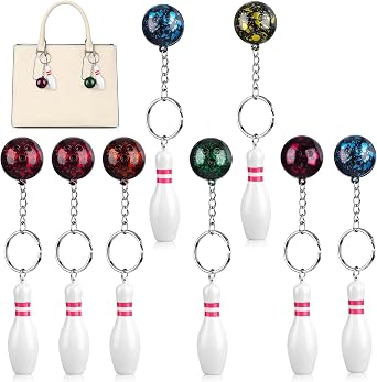 NUOBESTY 8pcs Bowling Pin Keychains Sports Keychains Handbag Charms Purse Bag Charms Sports Party Favors Gifts Red Green Blue Purple