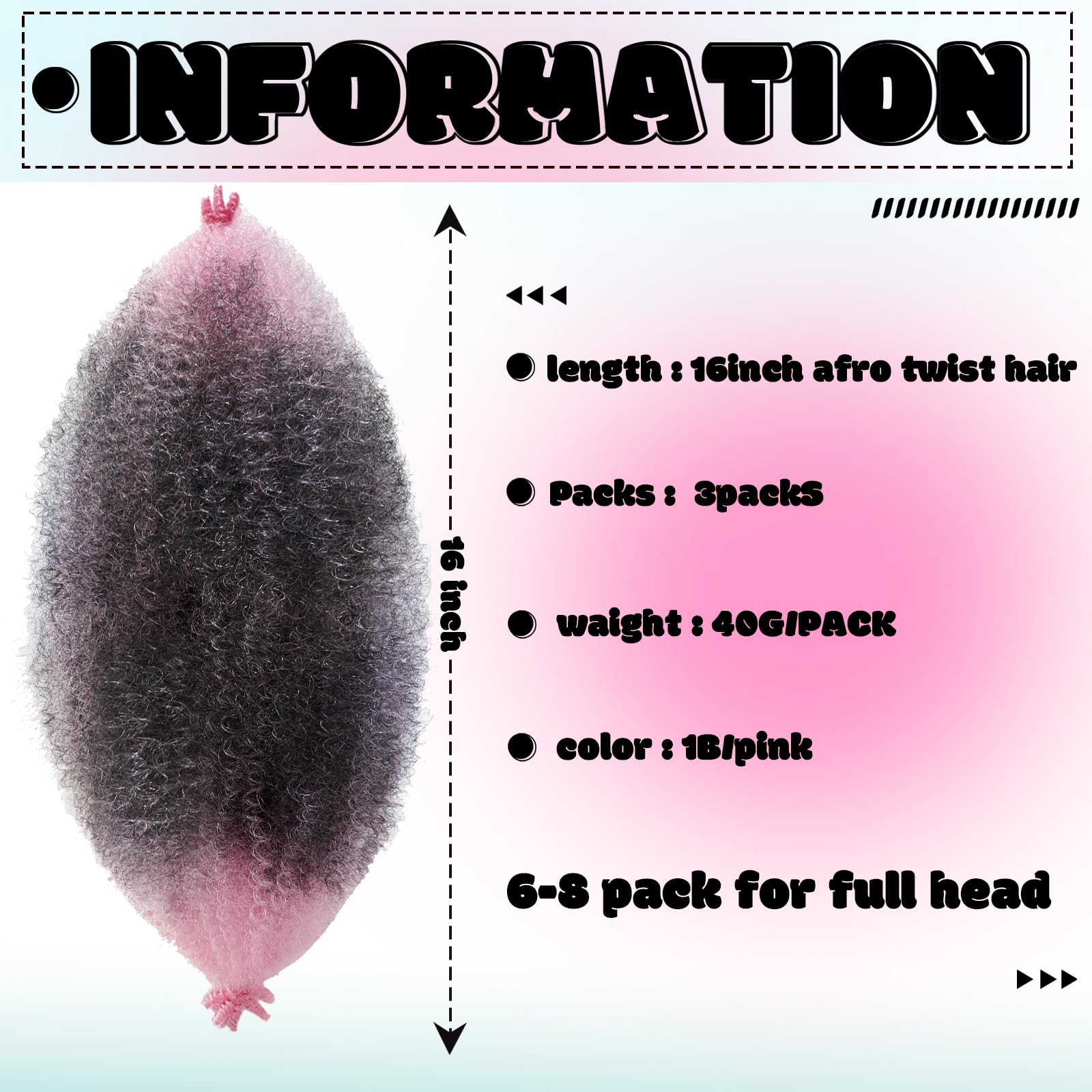 Springy Afro Hair Pre-Fluffed Marley Twist Braiding Extension (1B-Pink, 16 inch(Pack of 3)) - Image 2