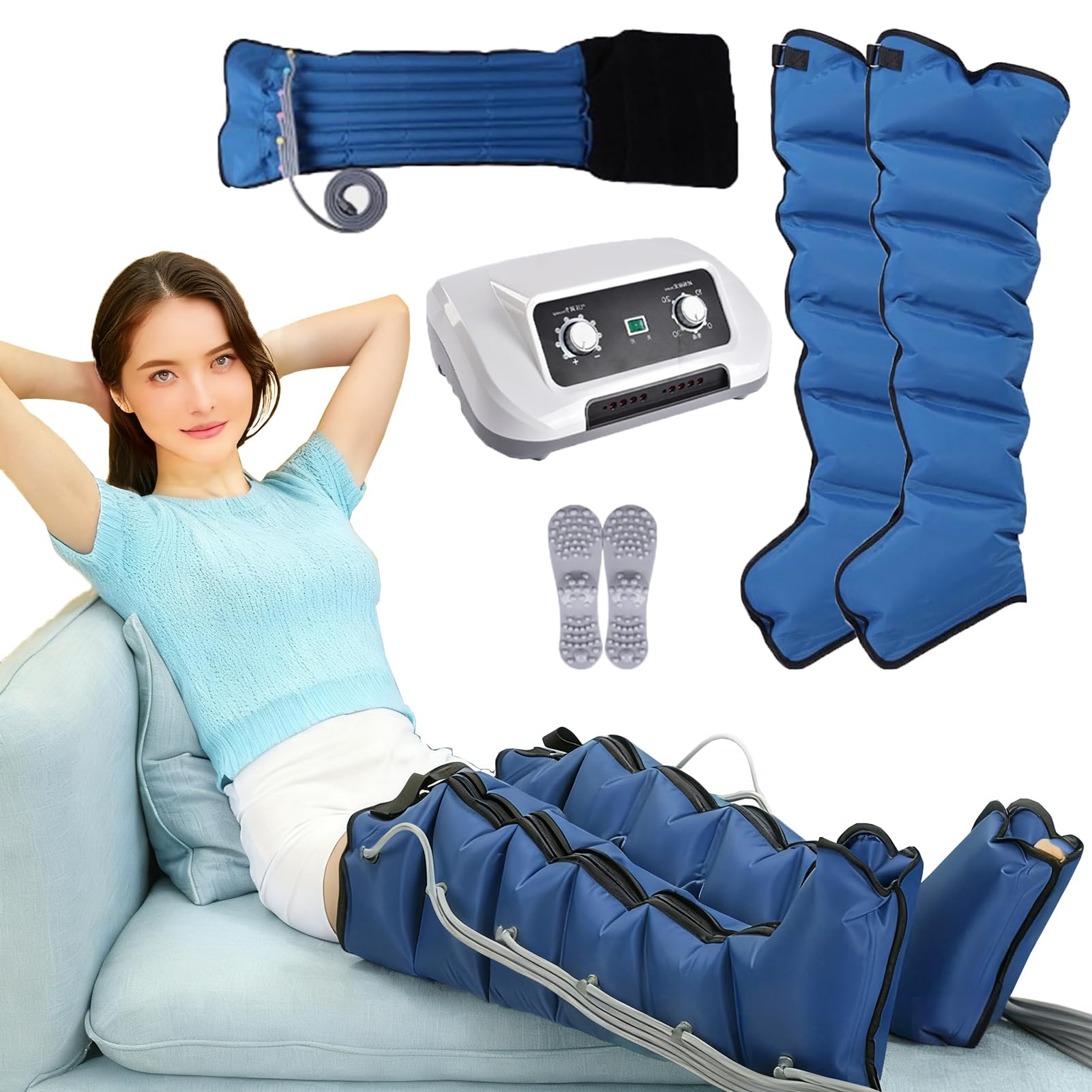SUYUDD 6 Cavity Pressotherapy Air Compression Leg Foot Massager | Lymphatic Drainage Massager | Pressotherapy Boots for Waist Leg Lymphedema Circulation Swelling Relax Pain Relief