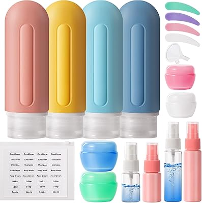 Travel Bottles for Toiletries - 19 Pack TSA Approved 3oz Leak Proof Silicone Containers for Shampoo, Conditioner, Lotion -...
