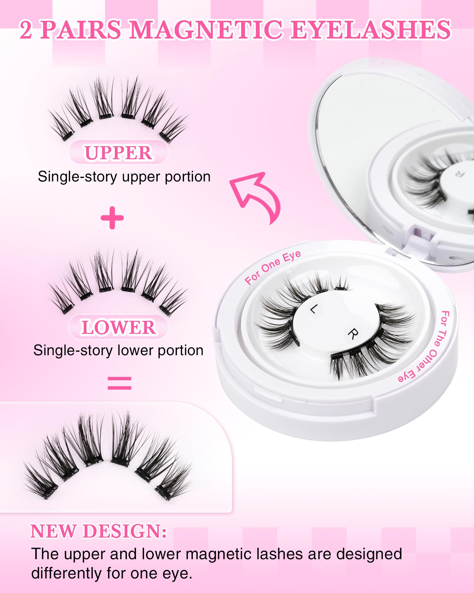 Ciglia magnetiche dall'aspetto naturale, 2 paia di ciglia magnetiche riutilizzabili su entrambi i lati, con applicatore e specchio, senza colla necessaria, colore nero (Manga Look 5-11 mm)