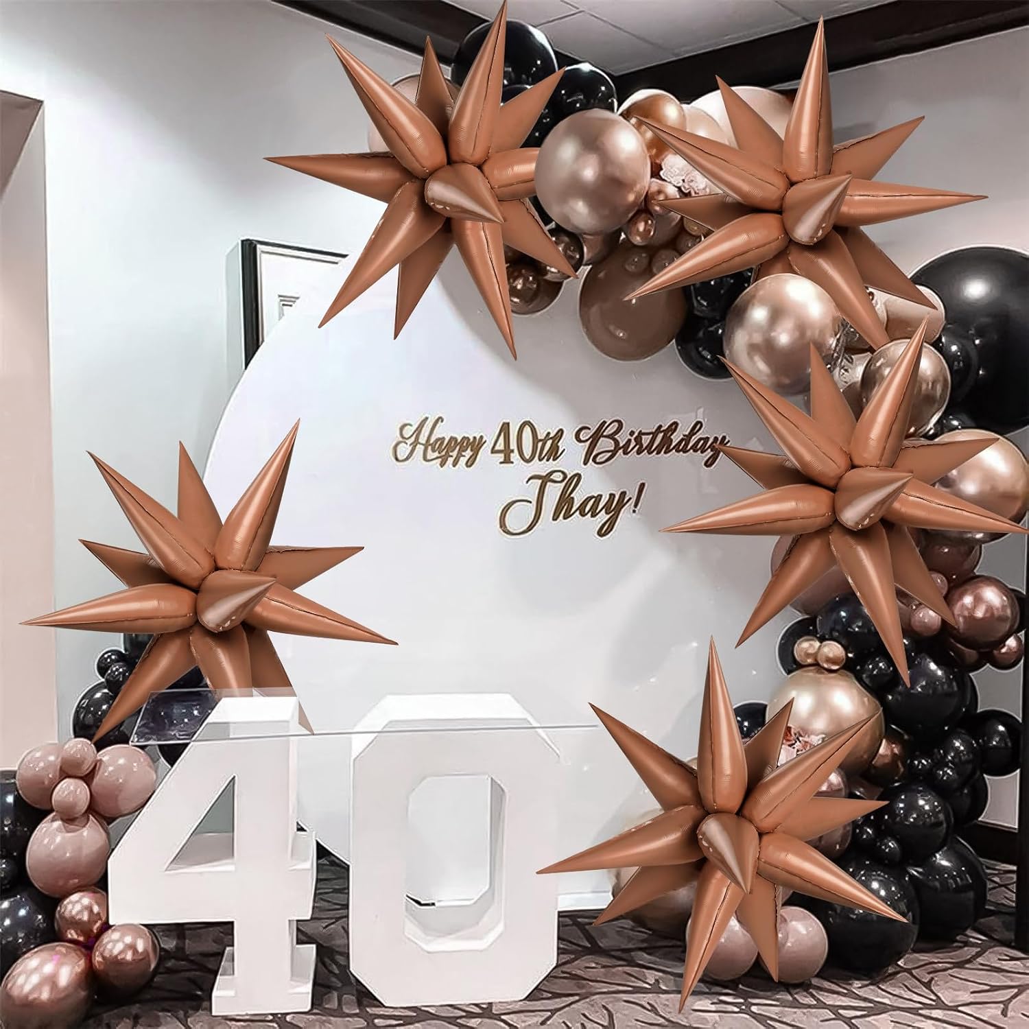 72 PCS Chocolate Color Star Balloons, Big 26 Inch Foil Balloons Explosion, Large 12 Point Cone Balloon for Wedding Anniversary Backdrop Birthday Party Decorations image 5