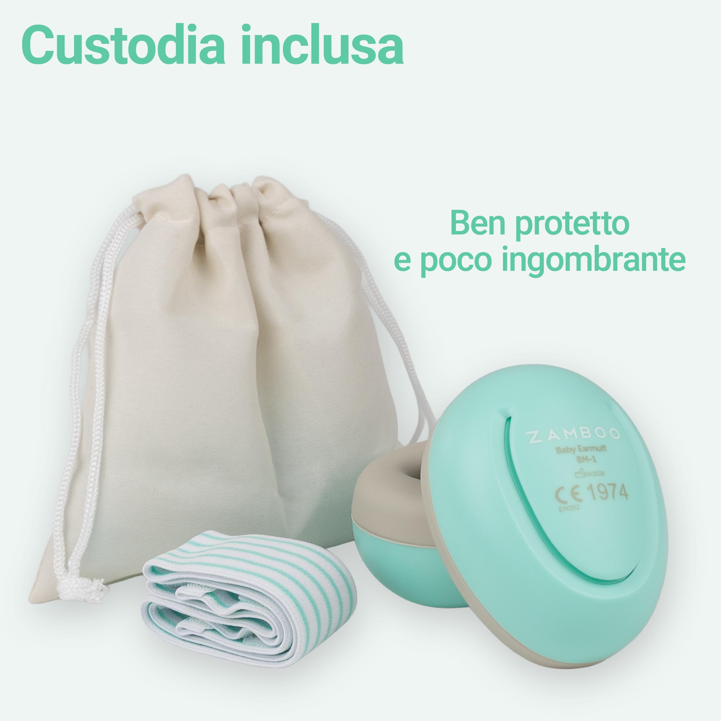 Zamboo Cuffie Antirumore Bambini da 12 Mesi - Protezione Udito Neonato Regolabile per Aereo, Concerti, Festival, Fuochi d’Artificio ed Eventi Sportivi, EN 352-1, Menta