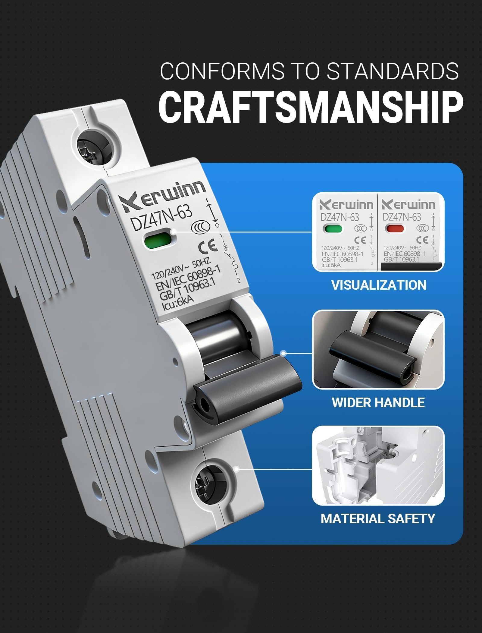 Miniature Circuit Breaker 120V/240V ac Circuit Breaker 1 Pole 20Amp Smart Circuit Breaker DIN Rail Mount for Marine Power Systems,Solar photovoltaic Systems(C20A) — Amazon image 5