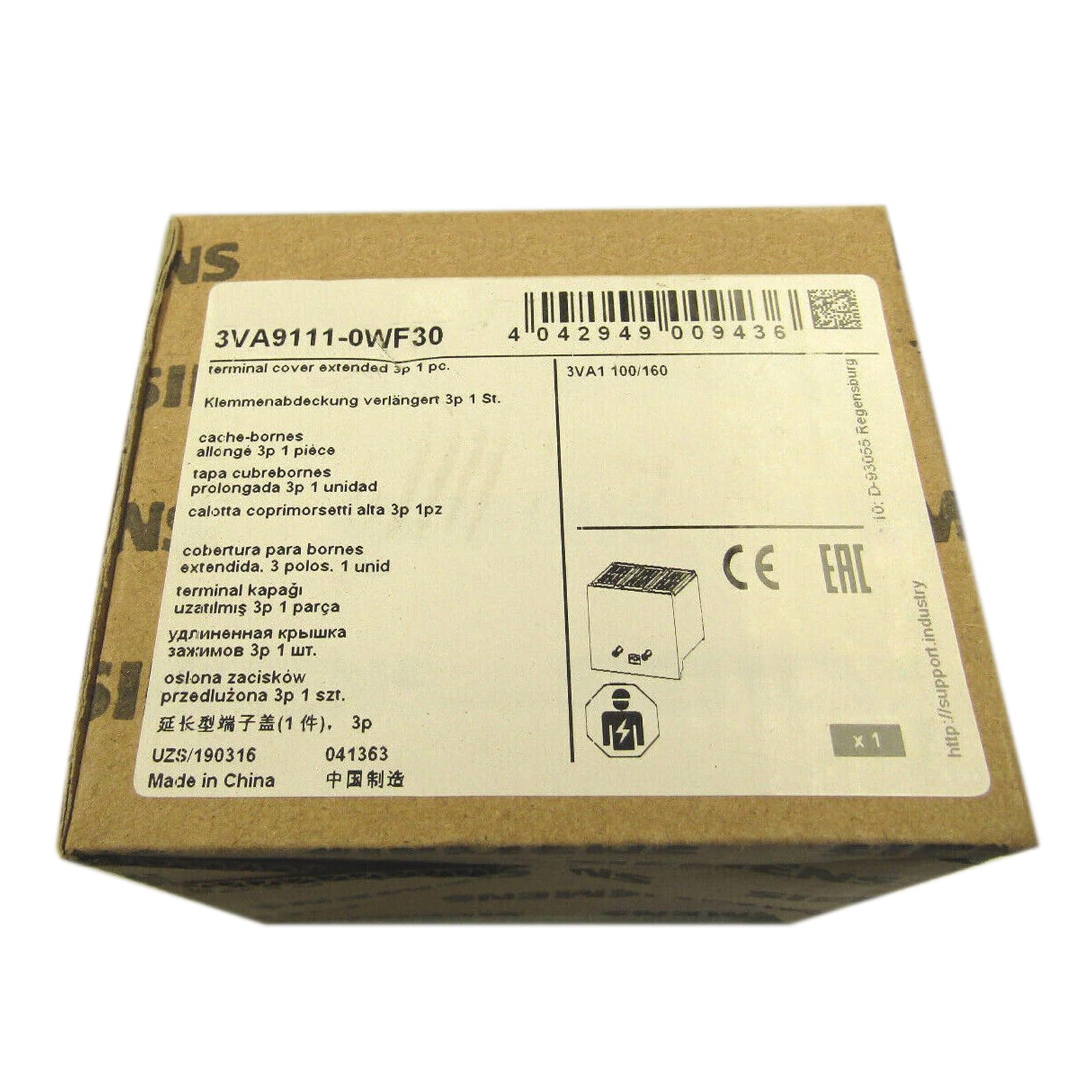 3VA9111-0WF30 Cache-bornes scellé avec garantie 1 an
