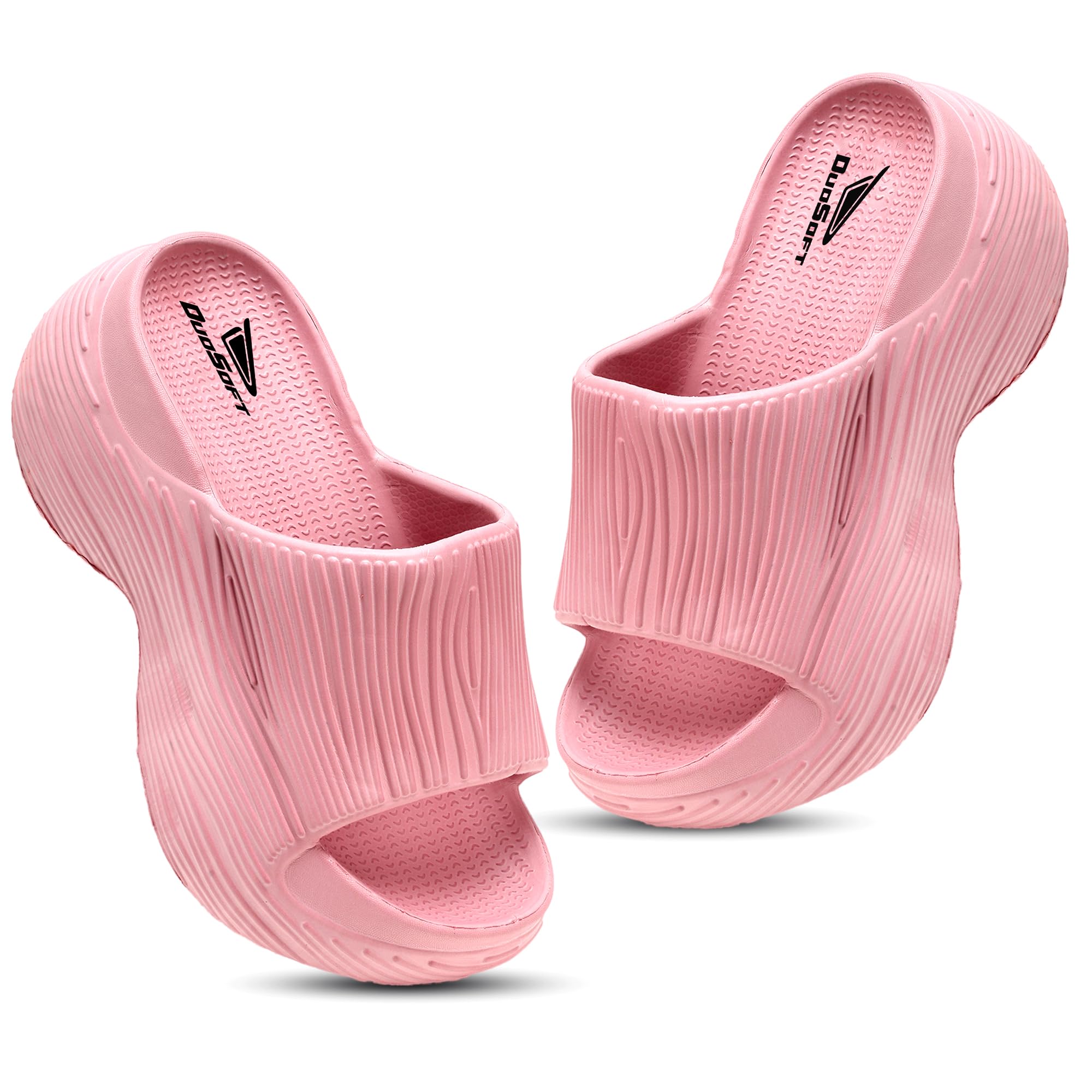 Platform Slides, Pink Textured EVA, Comfort Slip-On Sandals with Elevated Sole, Non-Slip Beach and Pool Wear-image-25