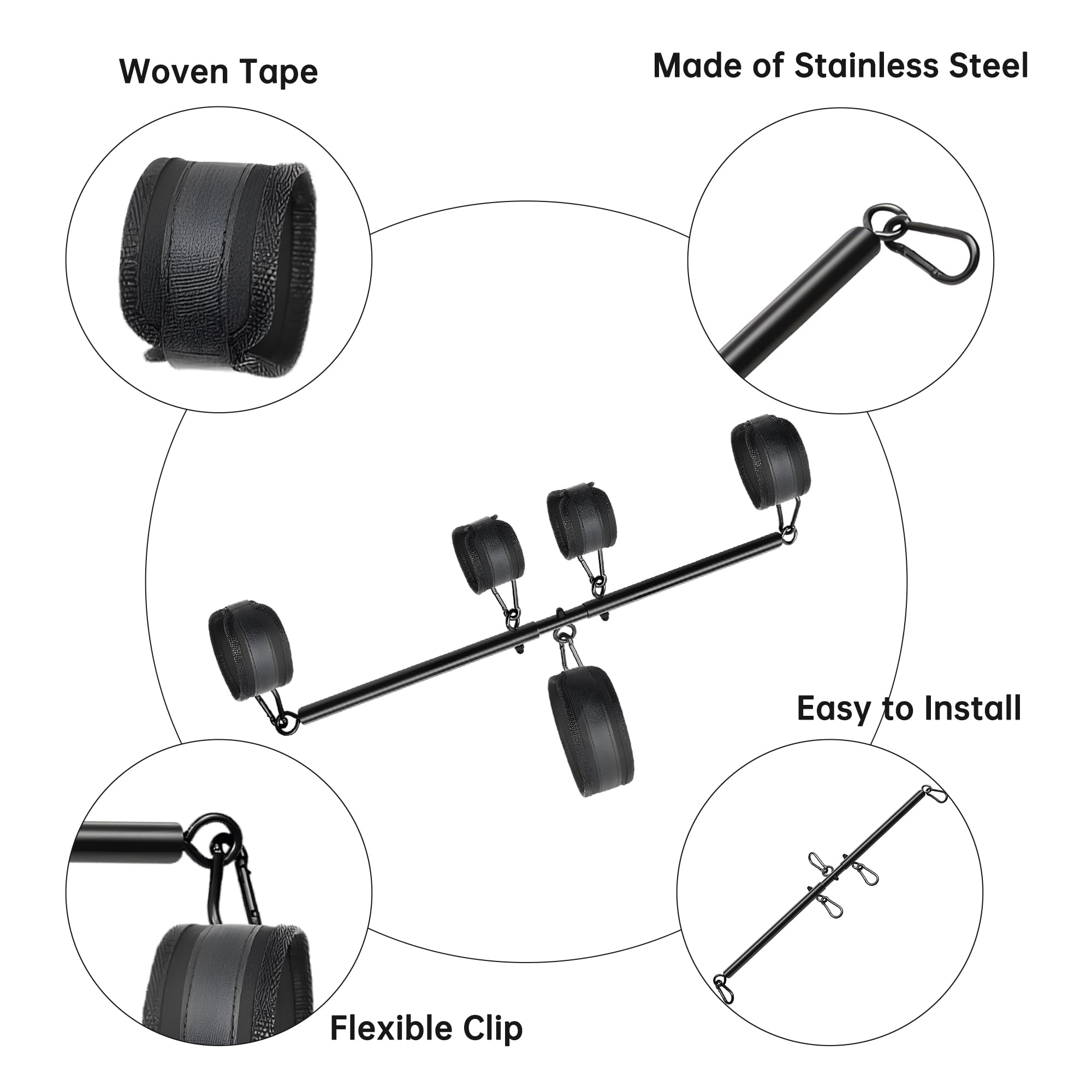 Handschellen Fußfesseln Fessel Bondage Sets verstellbar Spreizstange Fesselstange Bondage Sexspielzeug für extreme Paare, Anfänger Einstellbar Metallspreizstange schwarz