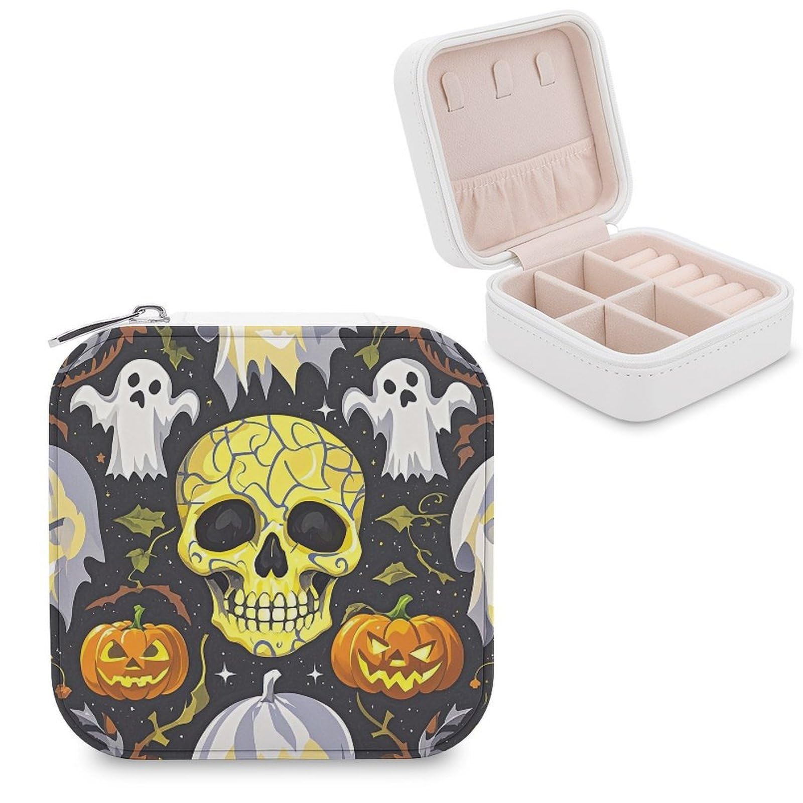 LZQPOEAS Yellow Skull Jewelry Box Mini Jewelry Travel Case Trendy Stuff Ring Box Custom PU Leather Jewelry Boxes Portable Jewelry Case Earring Storage Organizer for Girls Women