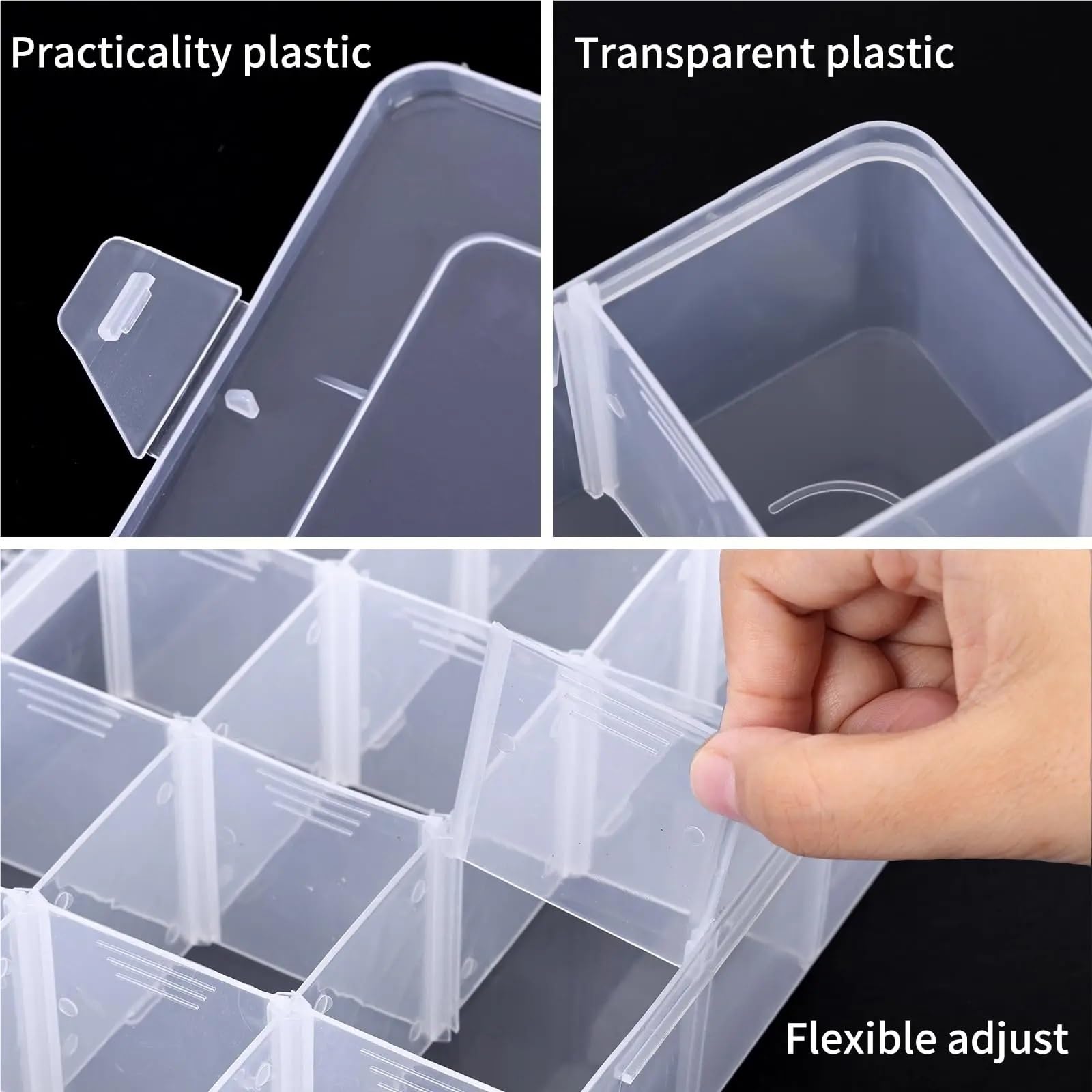 Aufbewahrungsbox für Fuse Beads 1/2/3 große transparente Kunststoff-Aufbewahrungsboxen mit 15 Fächern – ideal for Perlen, Schmuck, Kunsthandwerk und mehr(3Pcs)