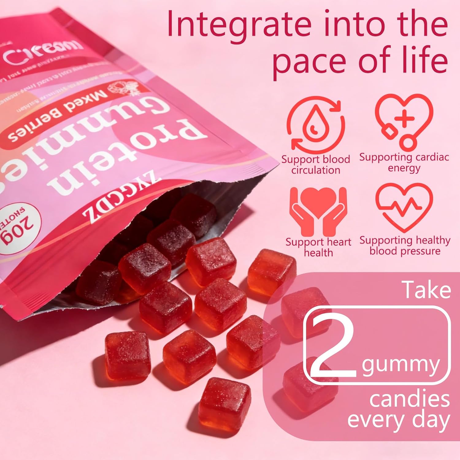 Protein Gummies for Women & Men, 20g Protein per Serving, Zero Sugar, Vegan, Supports Hair Skin Nails Health with Collagen, Energy Boosting Supplement, Mixed Berries Flavor, 60 Gummies (1) (1)