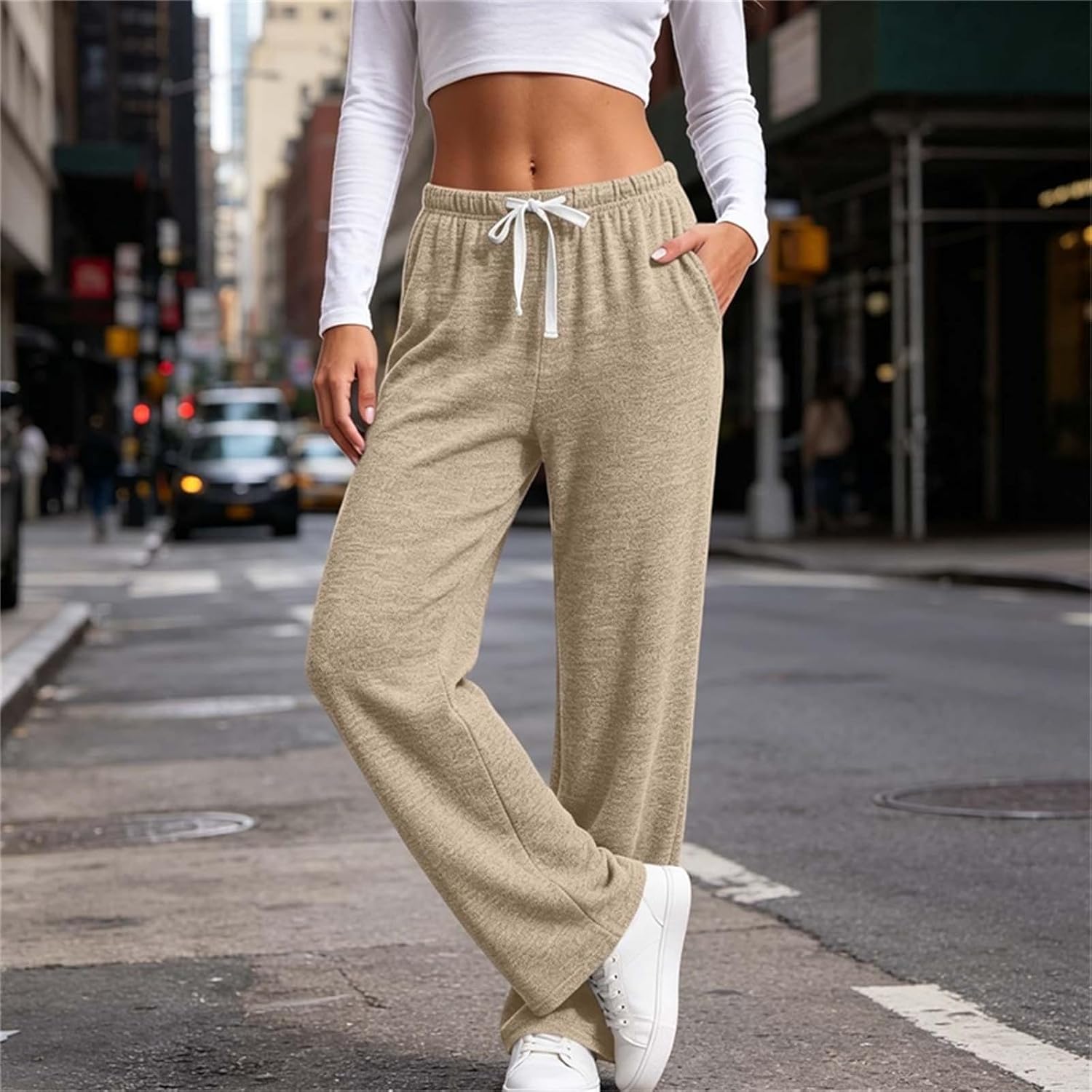 Straight Leg Lounge Pant for Women Elastic Waist Casual Sweatpants