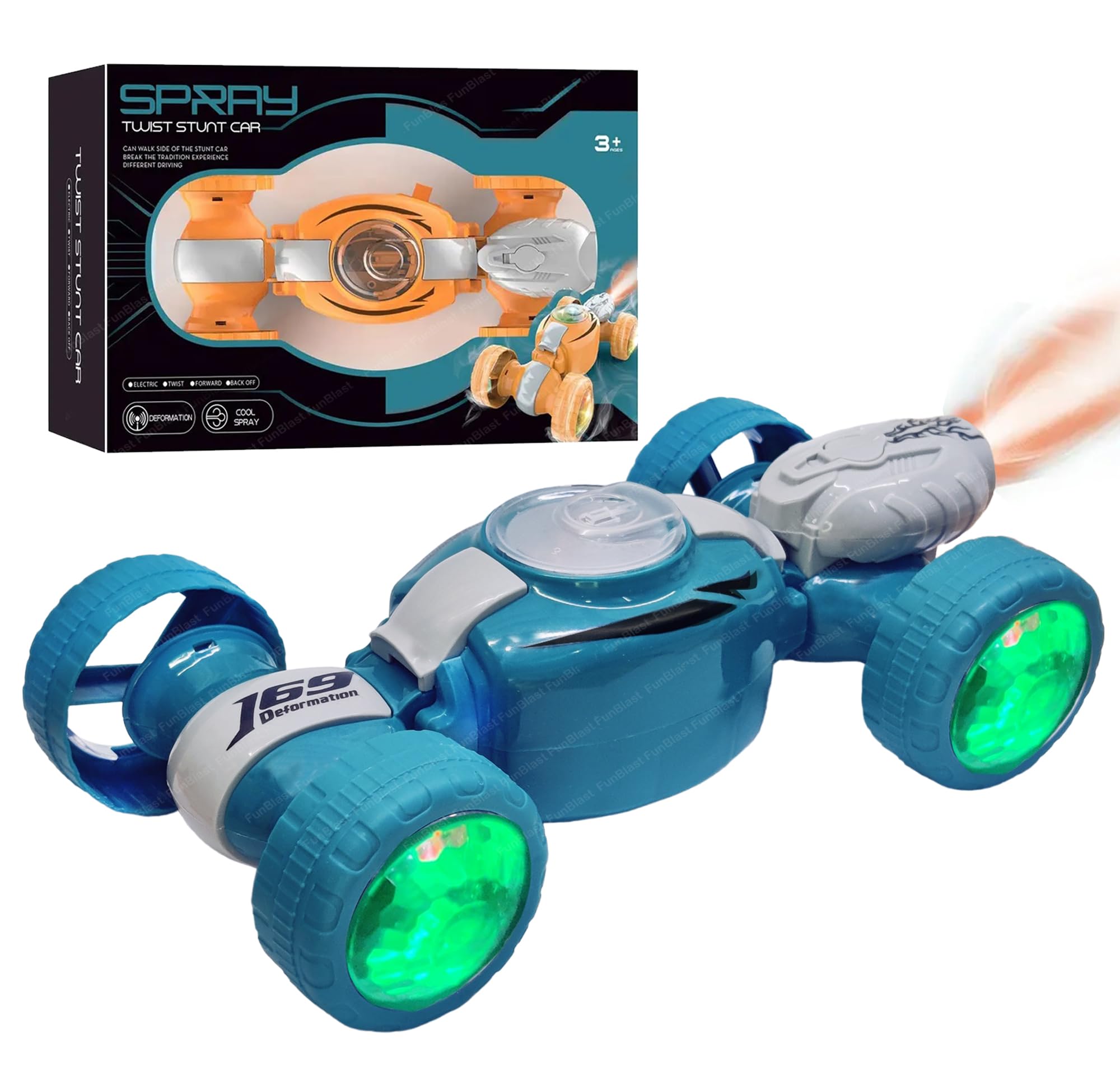 FunBlast Twist Stunt Car Toy - Smoke Spray Deformation Toy Car, Light and Sound Toys for 3+ Years Old Children, Sports Series Stunt Toy Vehicles for Boys (Green) (B0C8YPM8ZB) Amazon Price History, Amazon Price Tracker