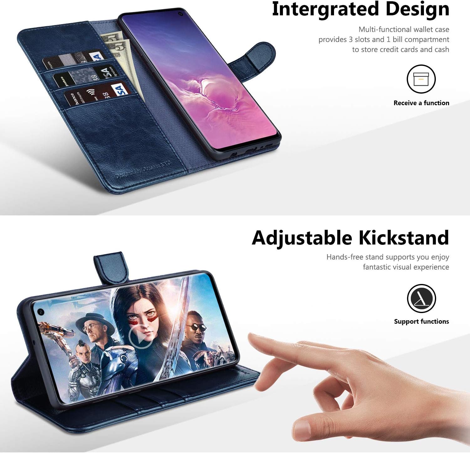 OCASE Galaxy S10 Case [ Card Slot ] [ Kickstand ] [TPU Shockproof Interior ] Leather Flip Wallet Case for Galaxy S10 Devices (Blue)