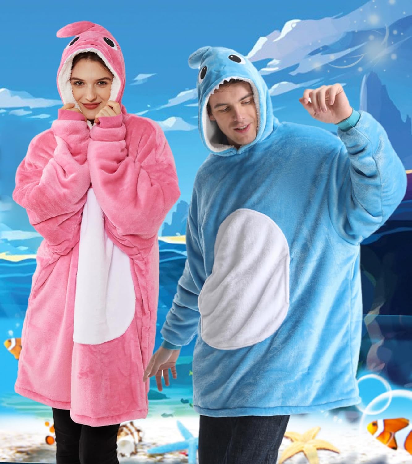 Markest Unisex Shark Hoodie Animal Cosplay Pullovers Oversized Flannel Sherpa Warm Comfy Loungewear Novelty Halloween Costume - Image 5