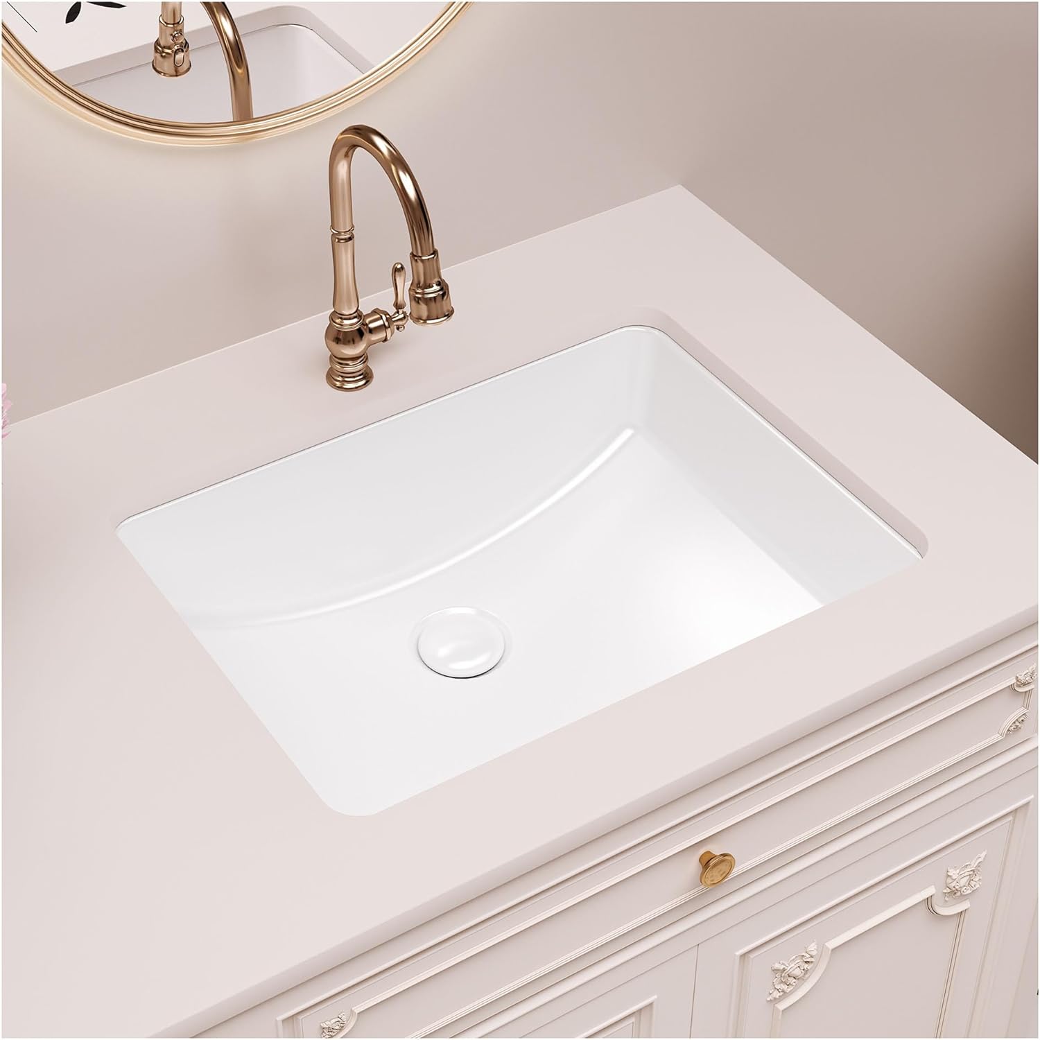(Similar to stock photo) Rectangular Undermount Bathroom Sink,18 x 14 Inch Porcelain Ceramic Lavatory Vanity Undermount Sink, Glossy White White 18\" x 14\"