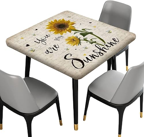 Miniatura 2 de Mantel cuadrado ajustable con diseño de girasol, con borde elástico, se adapta a 36 x 36 pulgadas, paños de poliéster lavables y lavables para