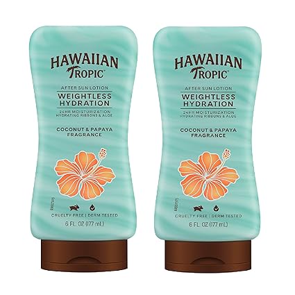 Hawaiian Tropic Weightless Hydration After Sun Lotion with Aloe, 6oz Twin Pack | Hawaiian Tropic Lotion, Moisturizing Lotion, After Sun Care, After Sun Moisturizer, 6oz each