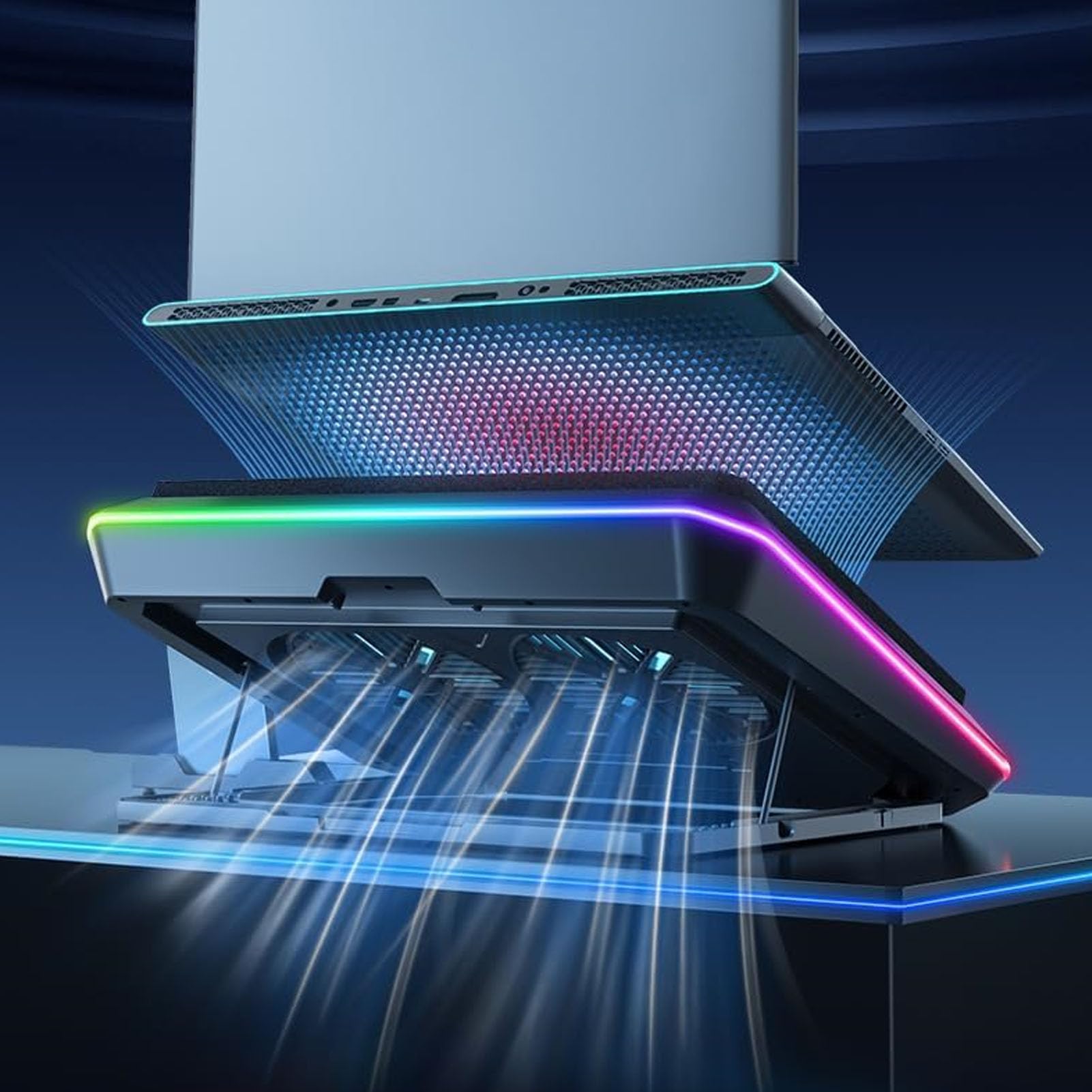 Cryfokt RGB Laptop Cooling Pad, Turbocharged Dual Fan Cooling | Alta velocità regolabile da 500-2300 giri/min, soluzione di raffreddamento efficiente, design ergonomico, adatto per laptop